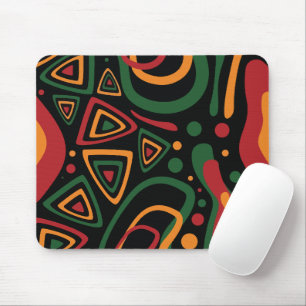 Abstract Tribal Shapes Pattern in Red, Gold, Green Mouse Mat