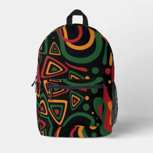Abstract Tribal Shapes Pattern in Red, Gold, Green Printed Backpack