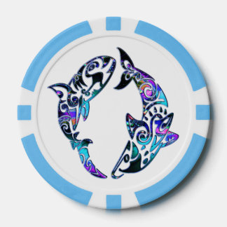 Abstract Tribal Sharks Circling Poker Chips