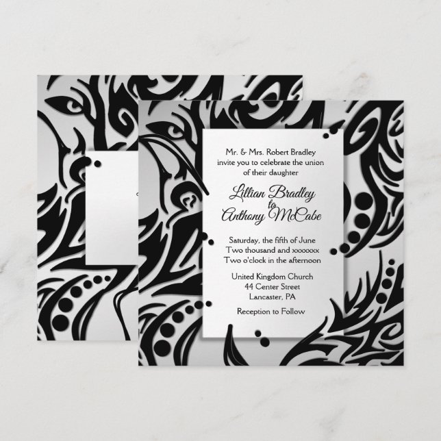 Abstract Tribal Silver Wedding Invitation (Front/Back)