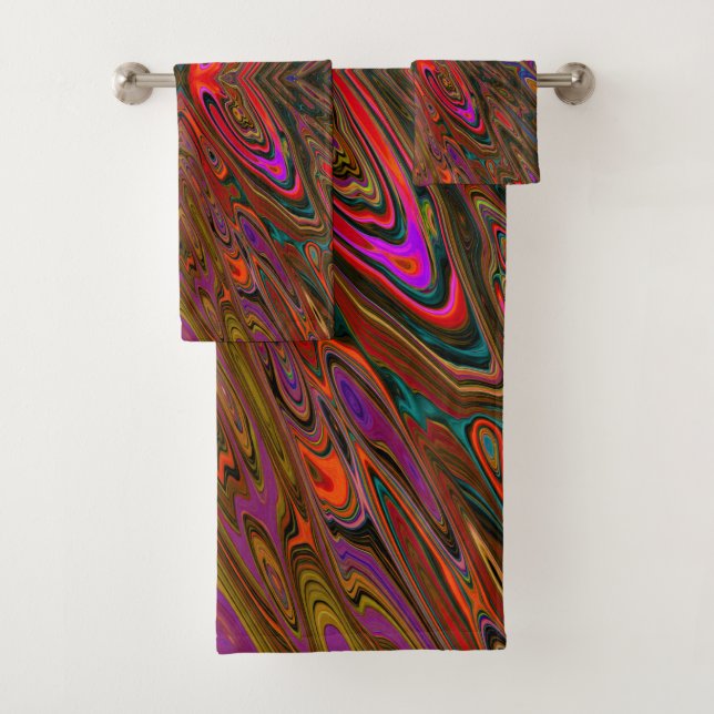 Abstract Trippy Orange and Magenta Butterfly Bath Towel Set (Insitu)