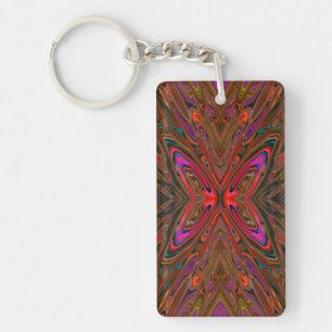Abstract Trippy Orange and Magenta Butterfly Key Ring