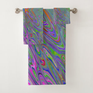 Abstract Trippy Purple, Orange and Green Butterfly Bath Towel Set