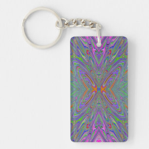 Abstract Trippy Purple, Orange and Green Butterfly Key Ring