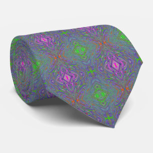 Abstract Trippy Purple, Orange and Green Butterfly Tie