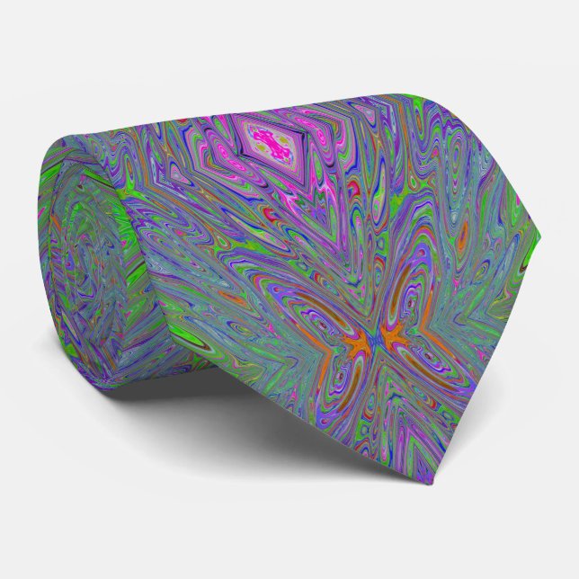 Abstract Trippy Purple, Orange and Green Butterfly Tie (Rolled)