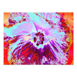 Abstract Tropical Aqua and Purple Hibiscus Flower Photo Print