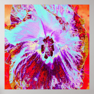 Abstract Tropical Aqua and Purple Hibiscus Flower Poster