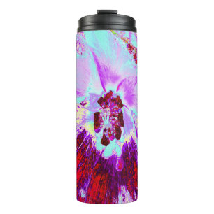 Abstract Tropical Aqua and Purple Hibiscus Flower Thermal Tumbler