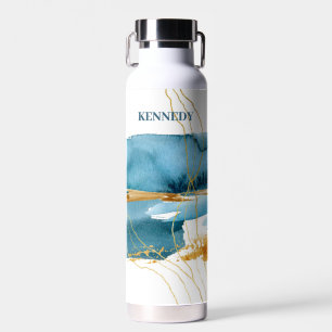 Abstract Tropical Blue & Gold Art Water Bottle