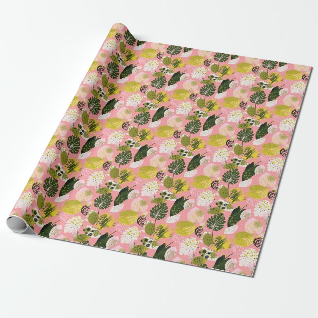 Abstract Tropical Colourful Leaves Pattern Wrapping Paper (Unrolled)