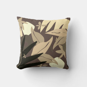 Abstract Tropical Floral on Natural Brown Cushion