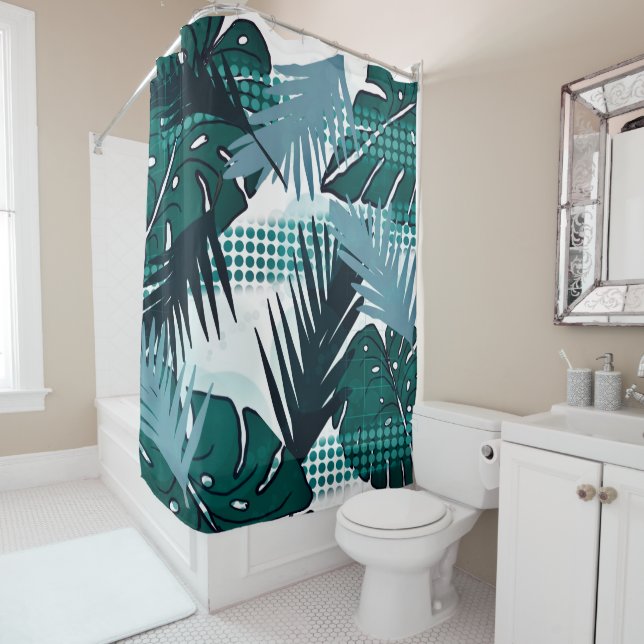 Abstract tropical flower botanical shower curtain (In Situ)