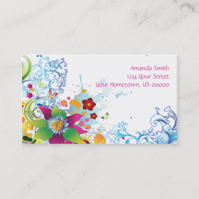 Abstract Tropical Flowers and Swirls Business Card (Front)