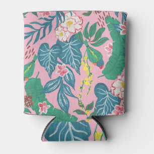 Abstract tropical flowers, guache painting pattern can cooler