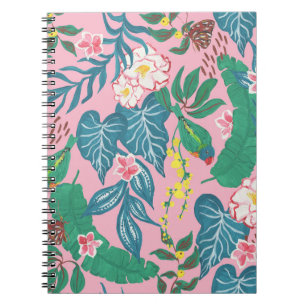 Abstract tropical flowers, guache painting pattern notebook