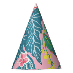 Abstract tropical flowers, guache painting pattern party hat