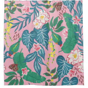 Abstract tropical flowers, guache painting pattern shower curtain