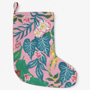 Abstract tropical flowers, guache painting pattern small christmas stocking