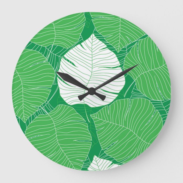 Abstract tropical leaf, artistic painting. large clock (Front)