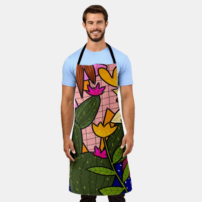 Abstract tropical leaves and flowers   apron (Worn)