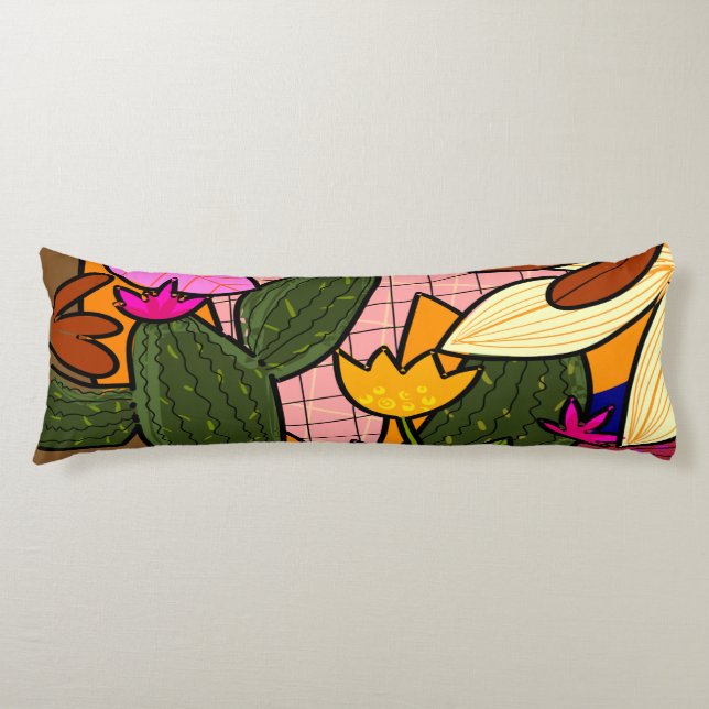 Abstract tropical leaves and flowers  body cushion (Front)