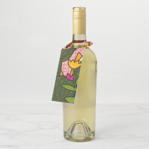 Abstract tropical leaves and flowers bottle tag