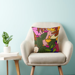 Abstract tropical leaves and flowers cushion
