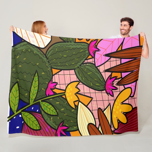 Abstract tropical leaves and flowers   fleece blanket (In Situ)