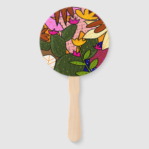 Abstract tropical leaves and flowers   hand fan