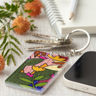 Abstract tropical leaves and flowers  key ring