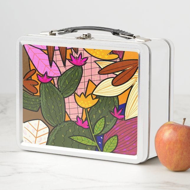 Abstract tropical leaves and flowers   metal lunch box (In Situ)