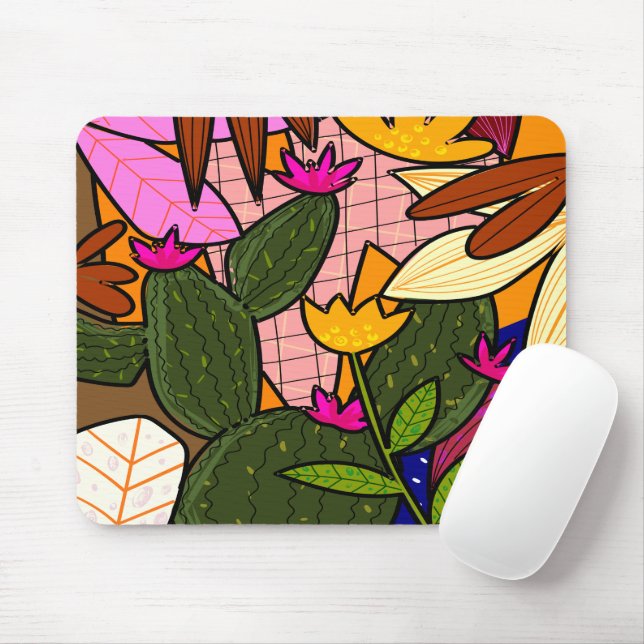 Abstract tropical leaves and flowers   mouse mat (With Mouse)