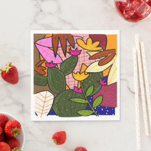 Abstract tropical leaves and flowers napkin
