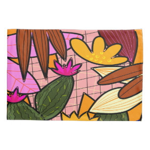 Abstract tropical leaves and flowers   pillowcase