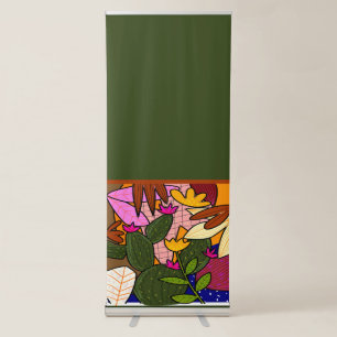 Abstract tropical leaves and flowers retractable banner