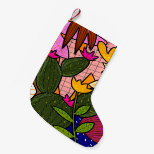 Abstract tropical leaves and flowers small christmas stocking