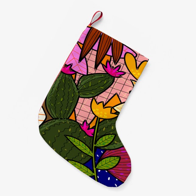 Abstract tropical leaves and flowers  small christmas stocking (Front (Hanging))