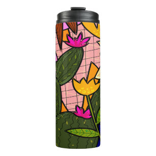 Abstract tropical leaves and flowers   thermal tumbler