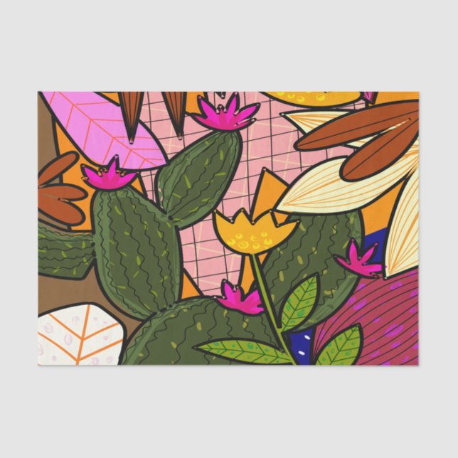 Abstract tropical leaves and flowers   tissue paper (Front)
