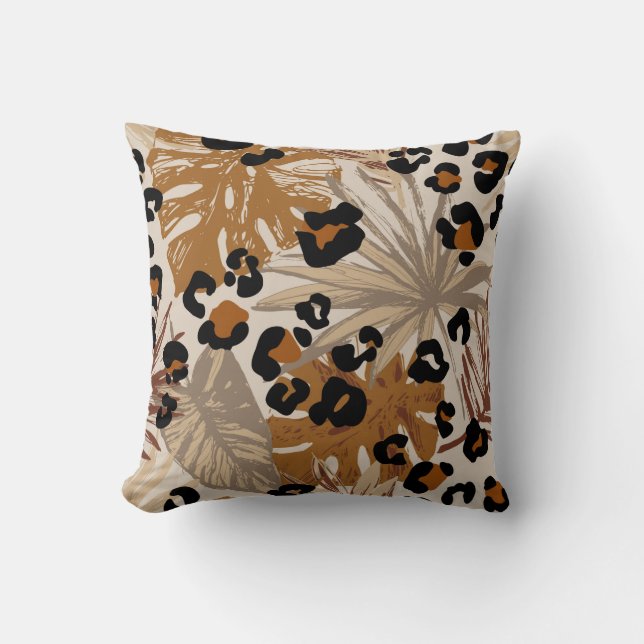 Abstract tropical leaves and grunge leopard camouf cushion (Front)
