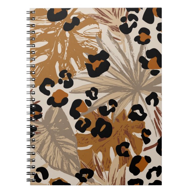 Abstract tropical leaves and grunge leopard camouf notebook (Front)