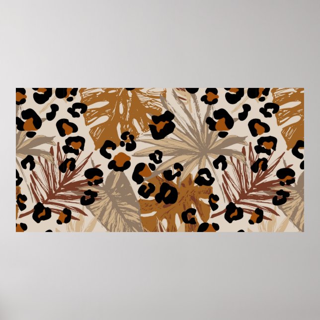 Abstract tropical leaves and grunge leopard camouf poster (Front)