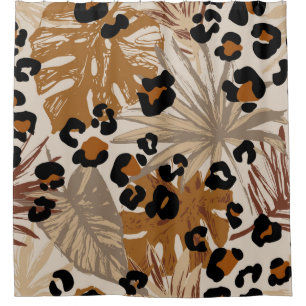 Abstract tropical leaves and grunge leopard camouf shower curtain