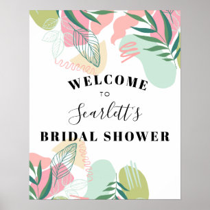 Abstract Tropical Leaves Bridal Shower Welcome Poster