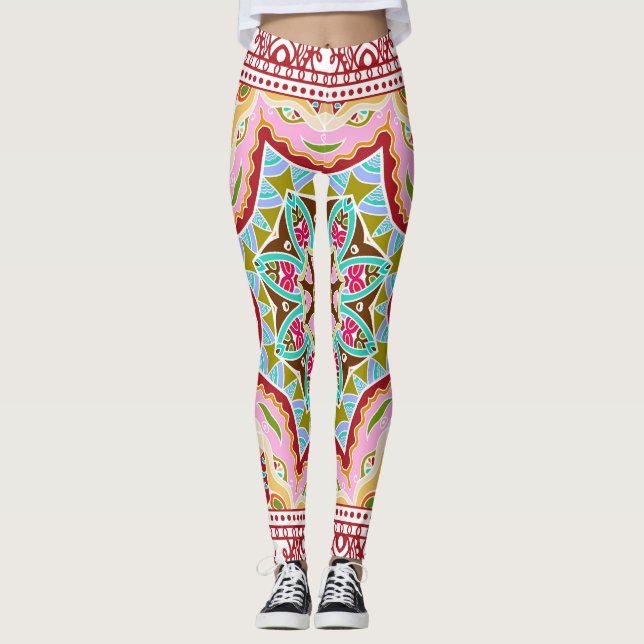 Abstract Tropical Leaves Diverse Pattern Leggings (Front)
