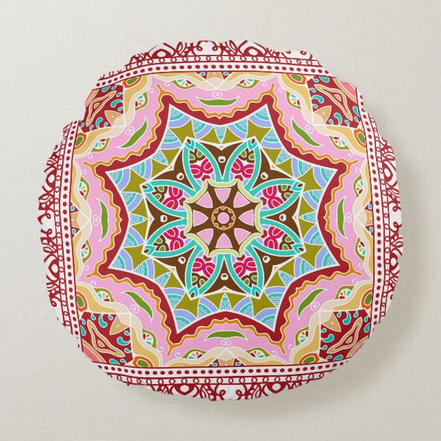 Abstract Tropical Leaves Diverse Pattern Round Cushion (Front)