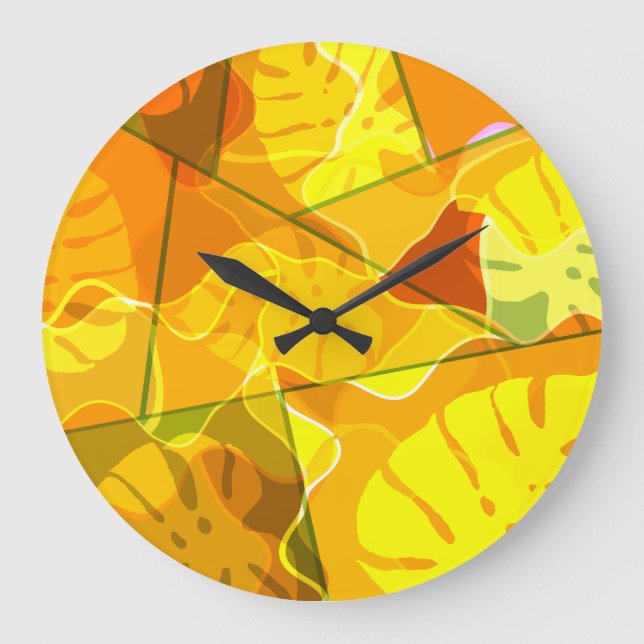 ABSTRACT TROPICAL LEAVES  LARGE CLOCK (Front)