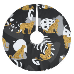 Abstract Tropical Leaves Leopard Pattern Brushed Polyester Tree Skirt