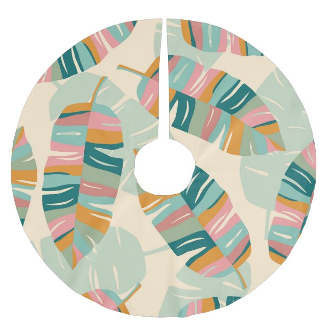 Abstract Tropical Leaves: Modern Seamless Brushed Polyester Tree Skirt (Front)